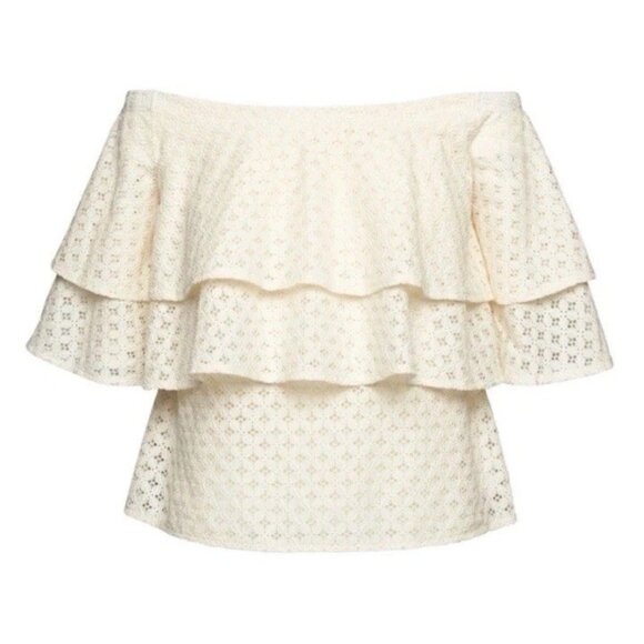 Banana‎ Republic Ivory Cream Off Shoulder Lace Top Blouse Ruffle Tiered Medium - Picture 7 of 7